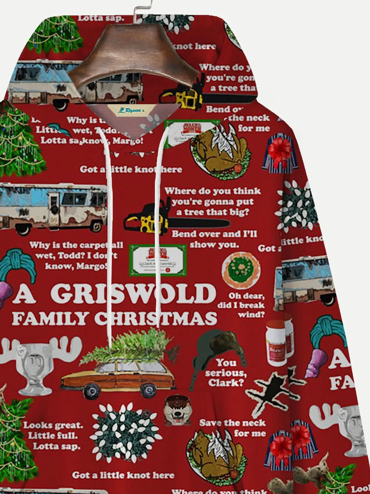 Alohadaddy Christmas Red Men's Drawstring Hoodies Cartoon Stretch Plus Size Warm Casual Pullover Sweatshirts