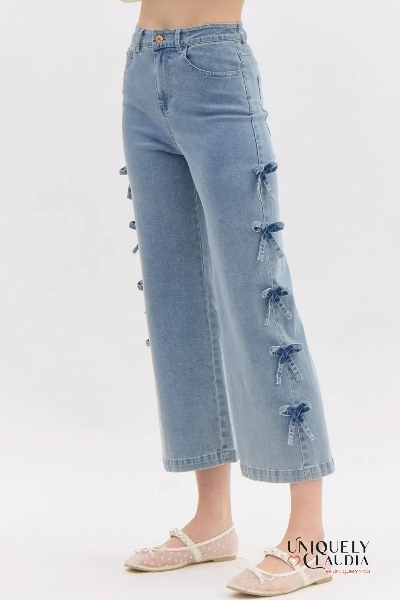 Andreina Bows Denim Culotte Pants