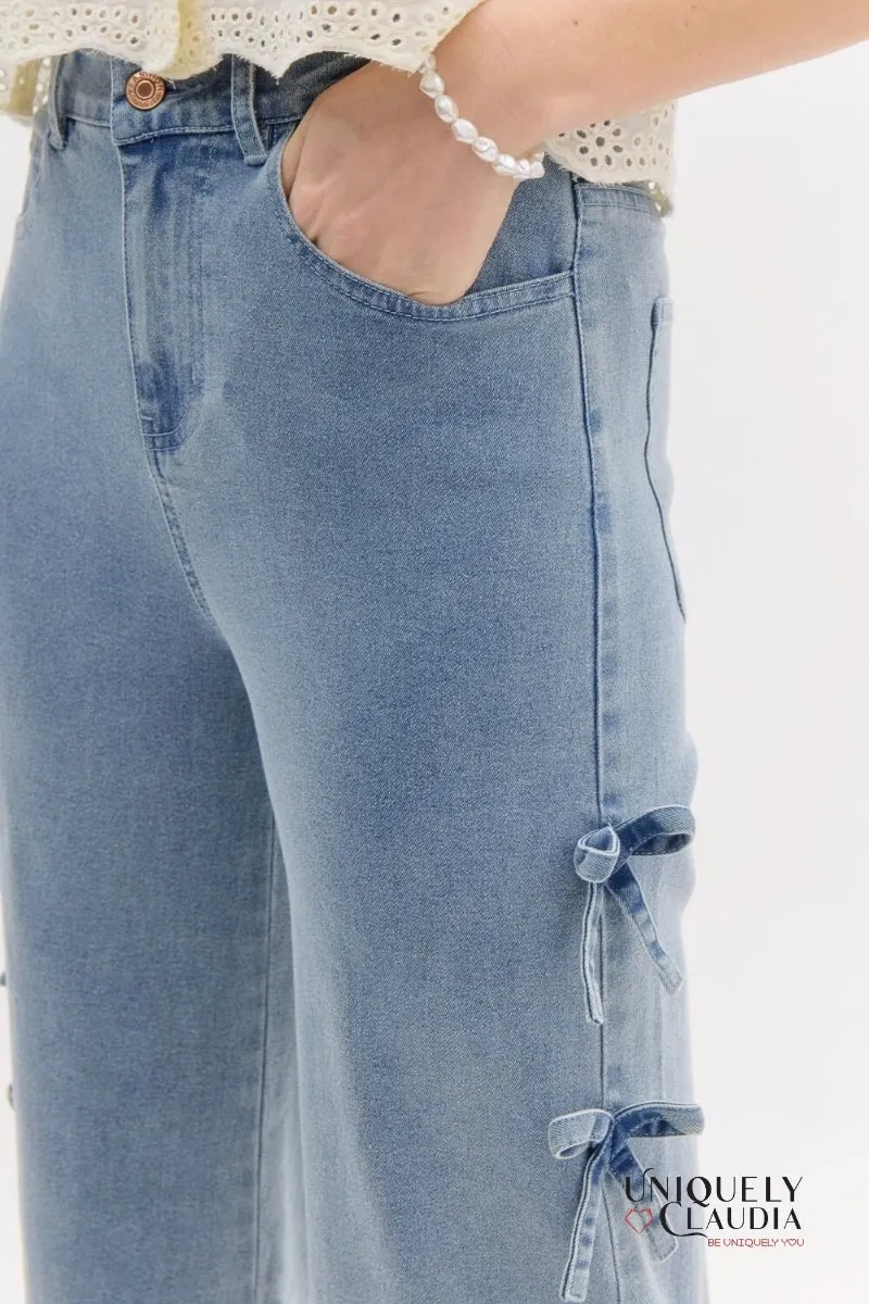 Andreina Bows Denim Culotte Pants