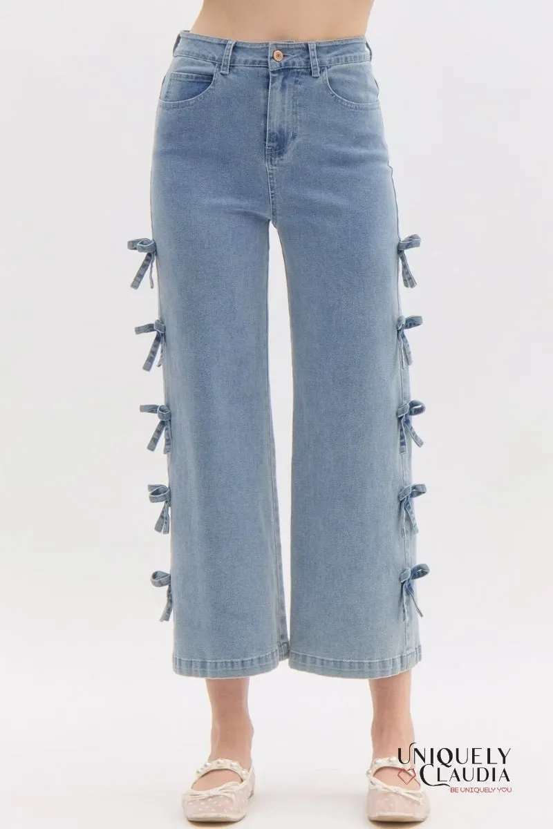 Andreina Bows Denim Culotte Pants