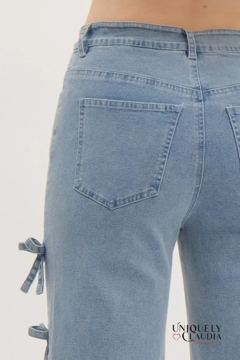 Andreina Bows Denim Culotte Pants