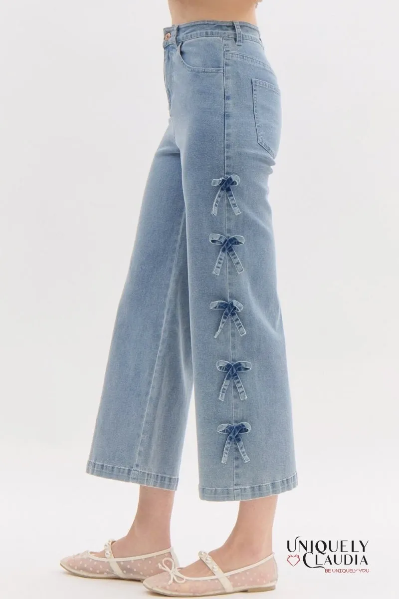 Andreina Bows Denim Culotte Pants
