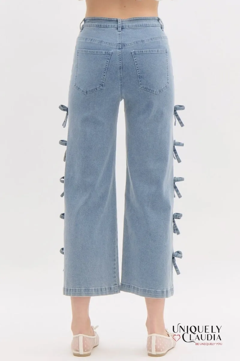 Andreina Bows Denim Culotte Pants
