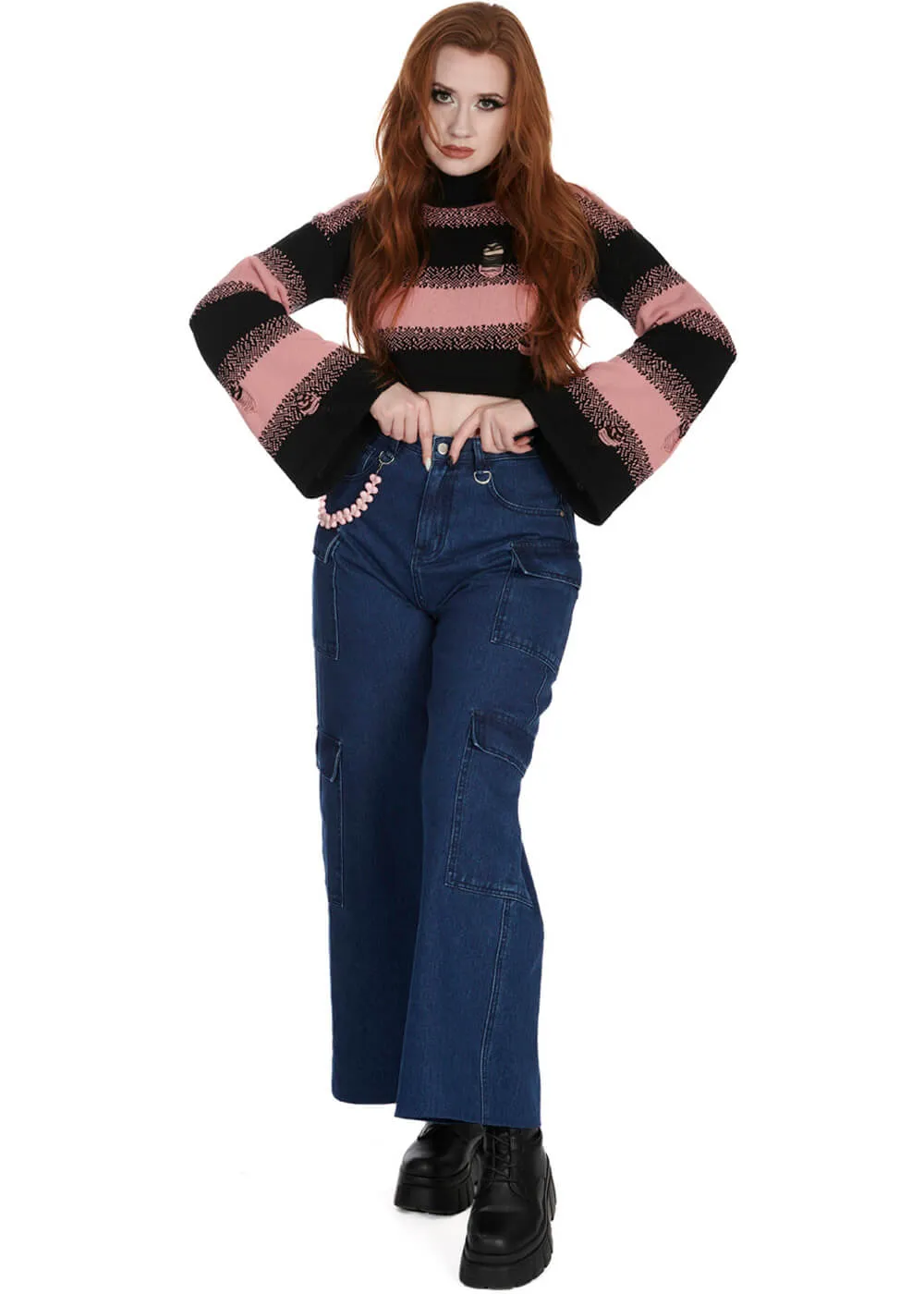Banned Alternative Candyfloss Distressed Pullover Pink Black