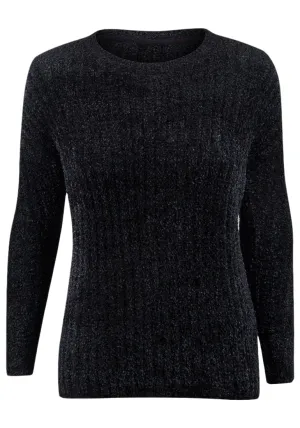 Black Soft Stretchy Chenille Knitted Jumper