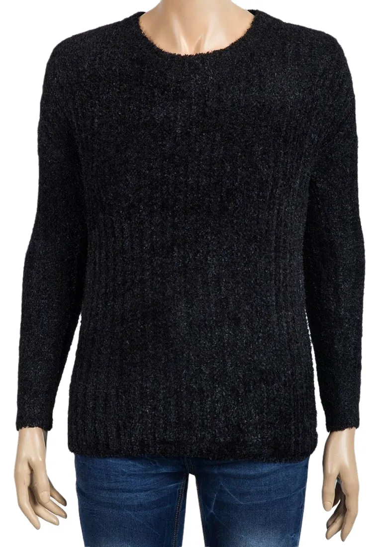 Black Soft Stretchy Chenille Knitted Jumper