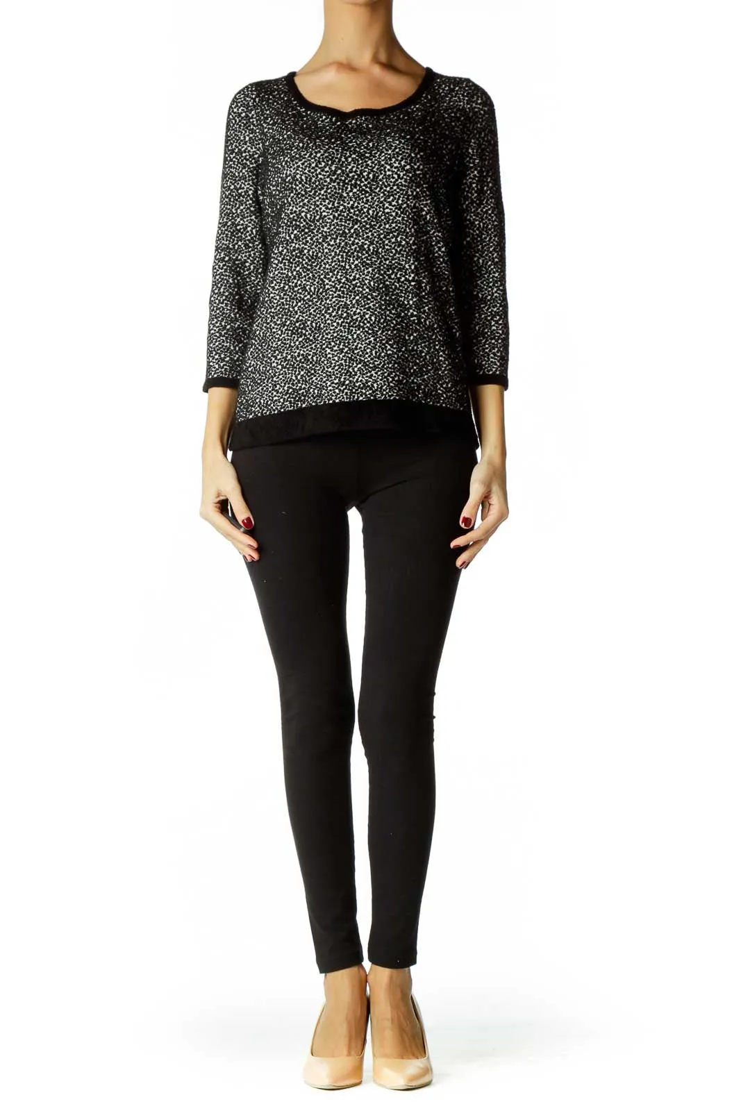 Black White Round Neck Textured Knit