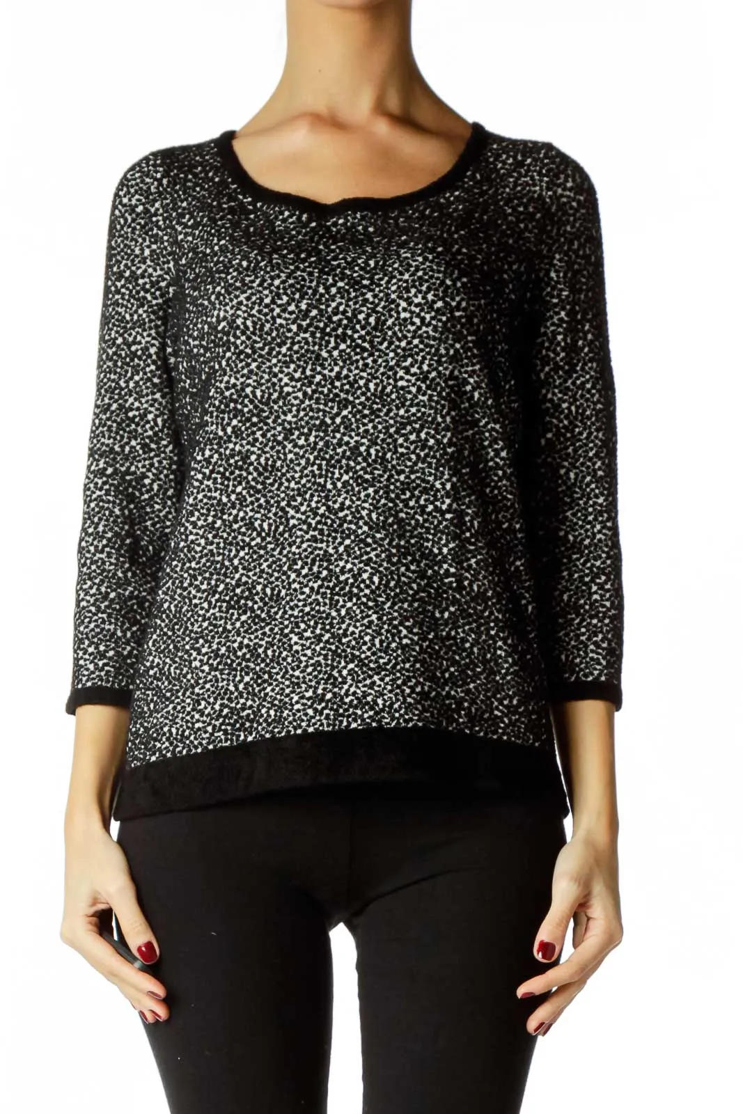 Black White Round Neck Textured Knit