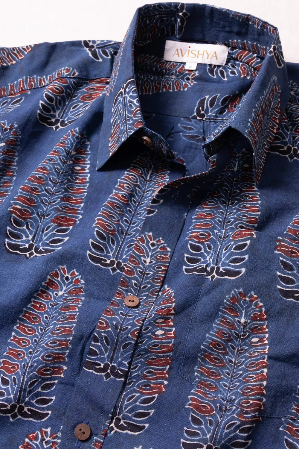 Blue Half Sleeve Ajrakh Printed Cotton Mens Shirt 10071096