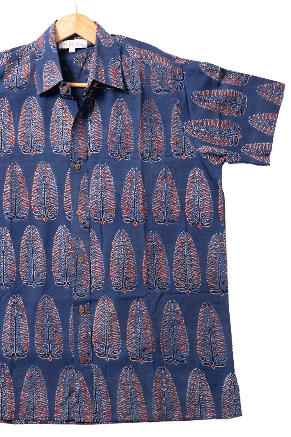 Blue Half Sleeve Ajrakh Printed Cotton Mens Shirt 10071096