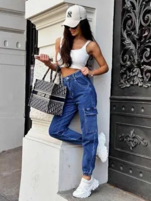 Cargo Style Italian Denim Jeans Available Sizes 34-42 (UK 6-14)