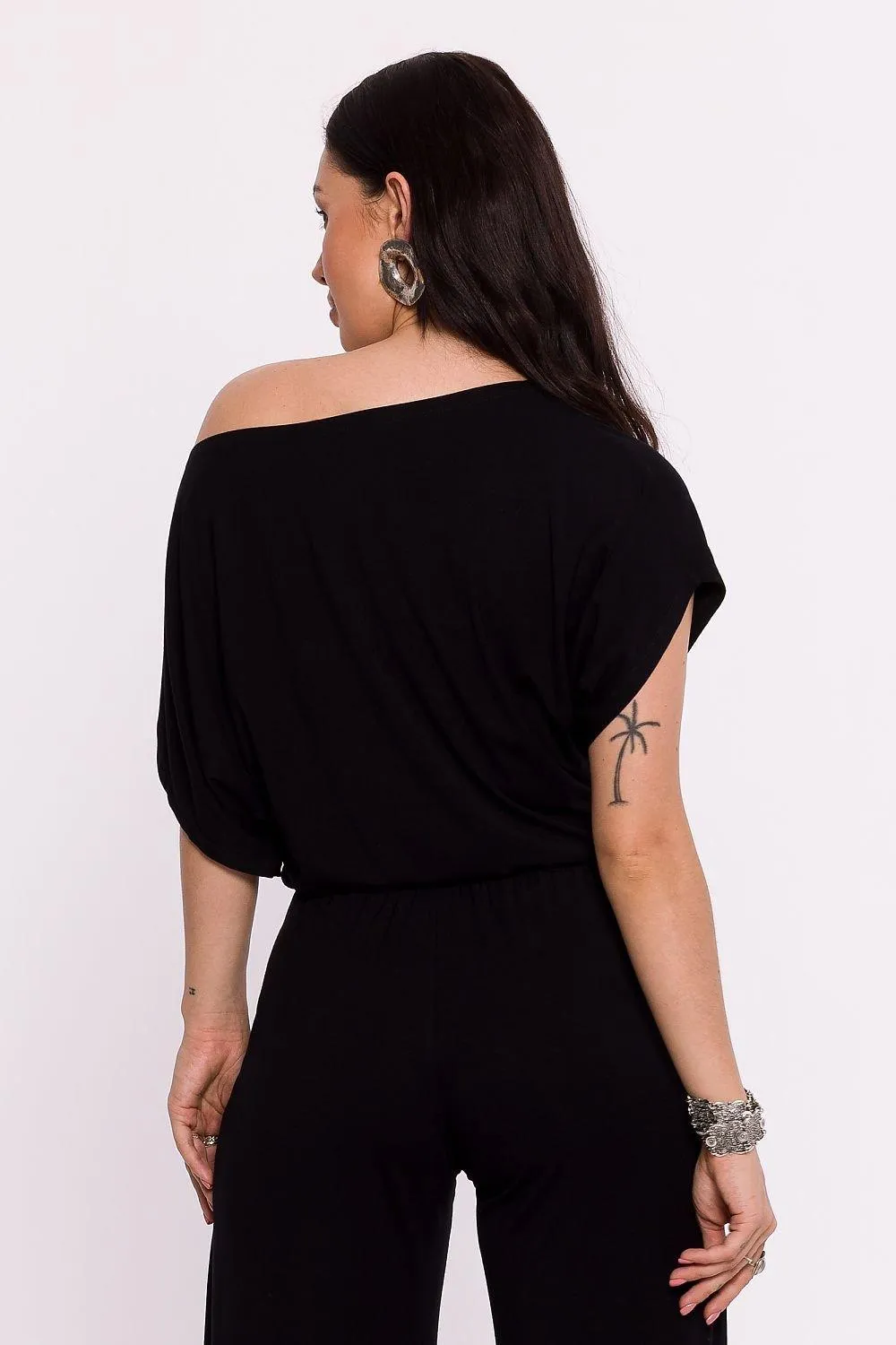 Chic Viscose Knit Blouse with Pleated Detailing