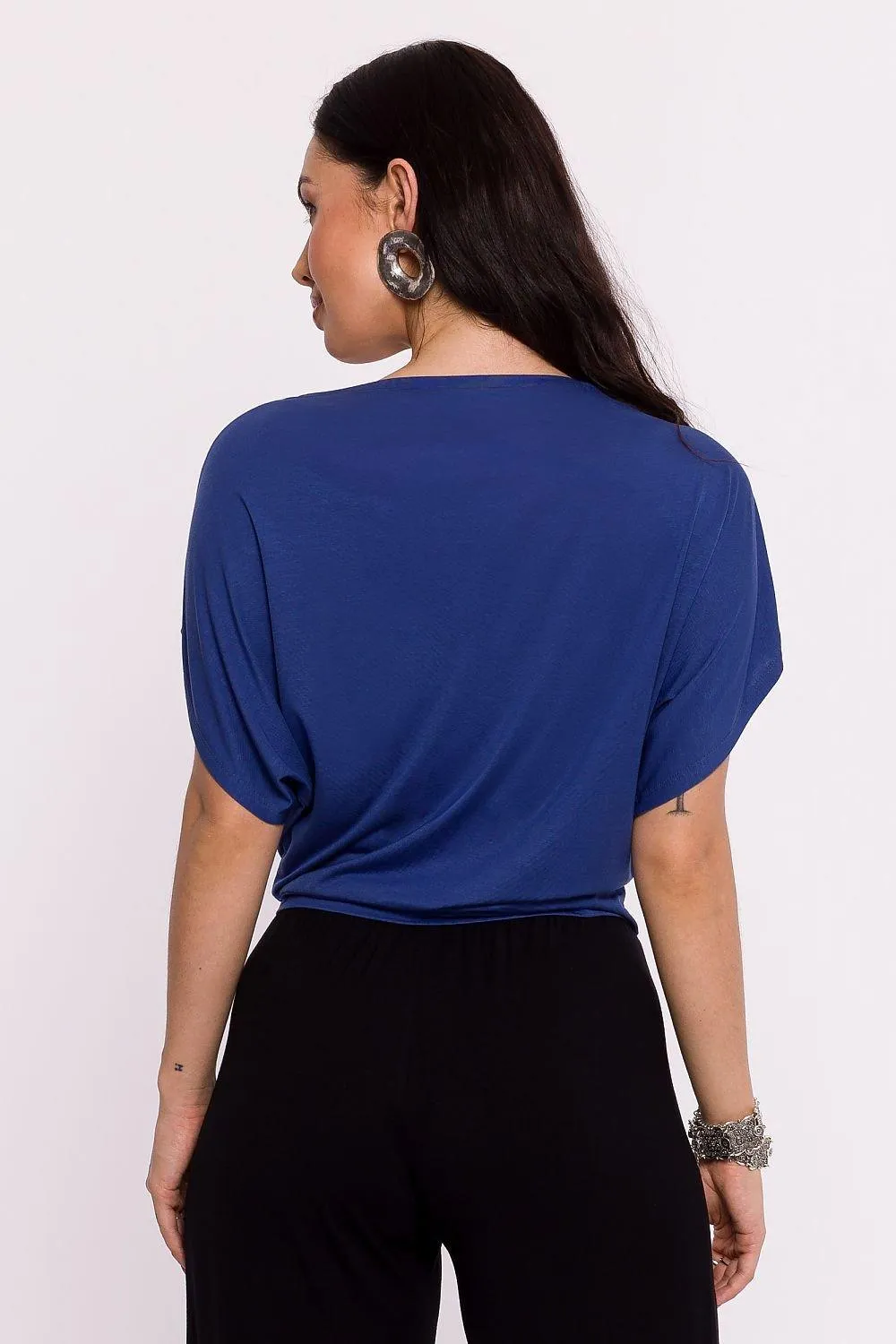 Chic Viscose Knit Blouse with Pleated Detailing