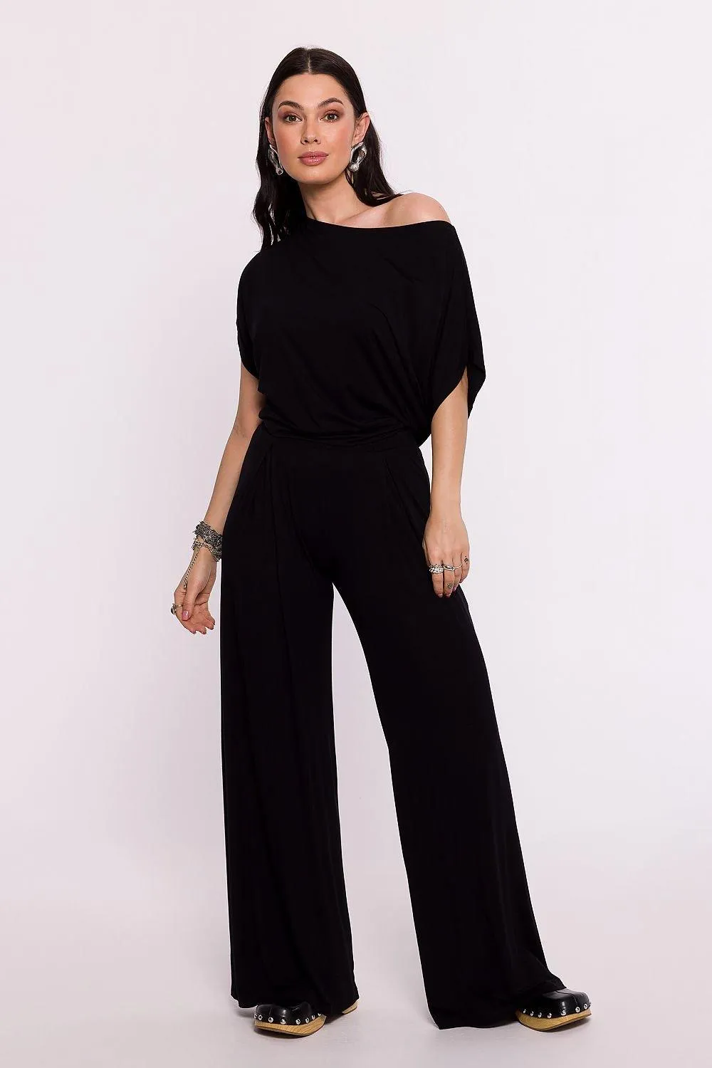 Chic Viscose Knit Blouse with Pleated Detailing