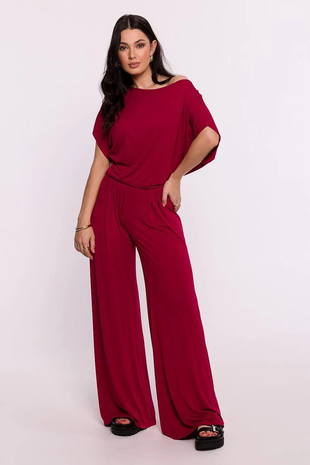 Chic Viscose Knit Blouse with Pleated Detailing