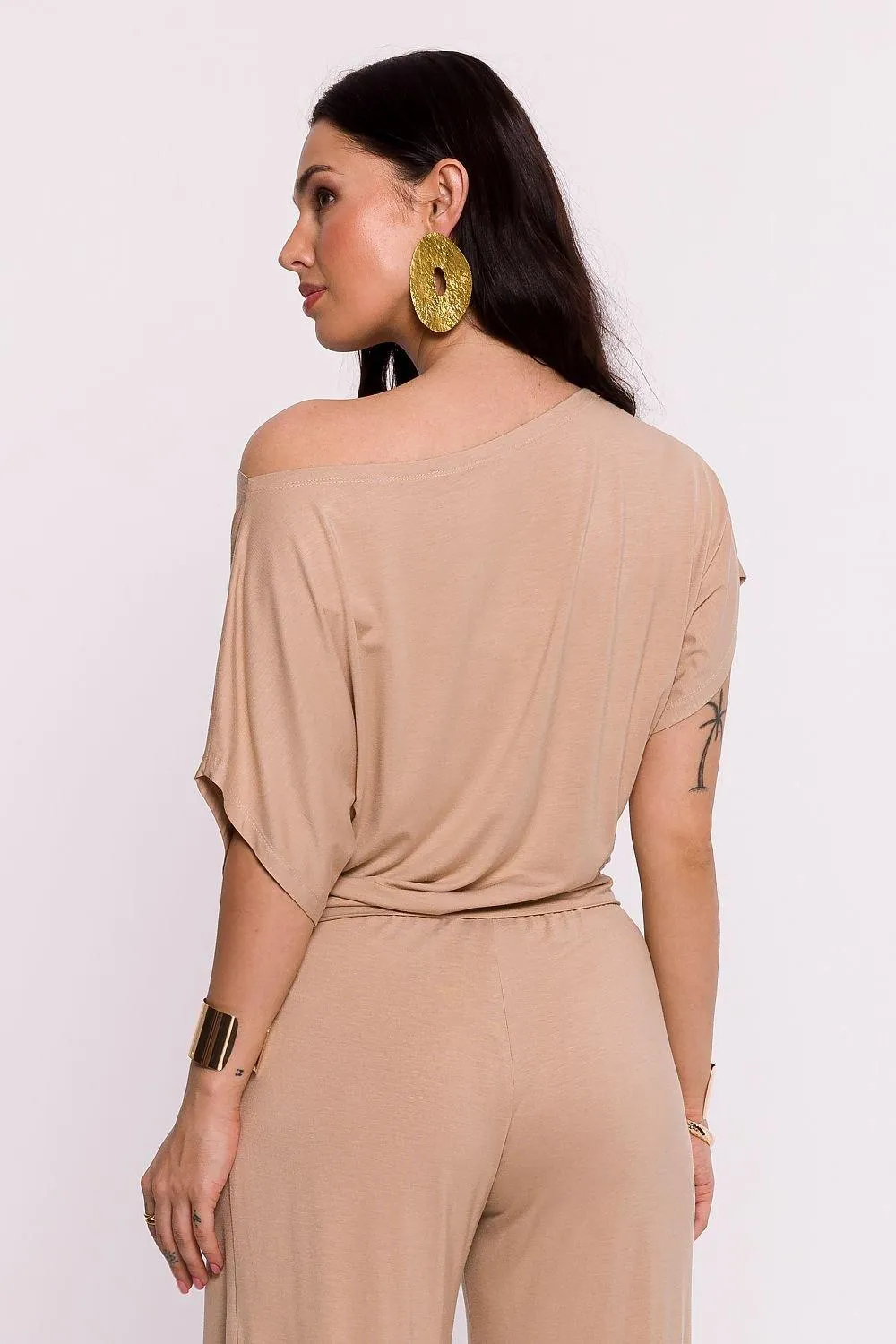 Chic Viscose Knit Blouse with Pleated Detailing
