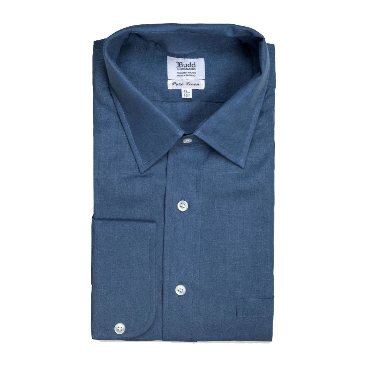 Classic Fit Plain Linen Button Cuff Shirt in Lagan Blue