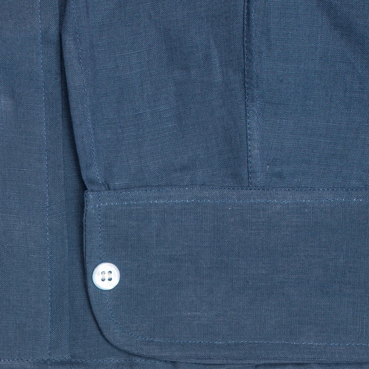 Classic Fit Plain Linen Button Cuff Shirt in Lagan Blue