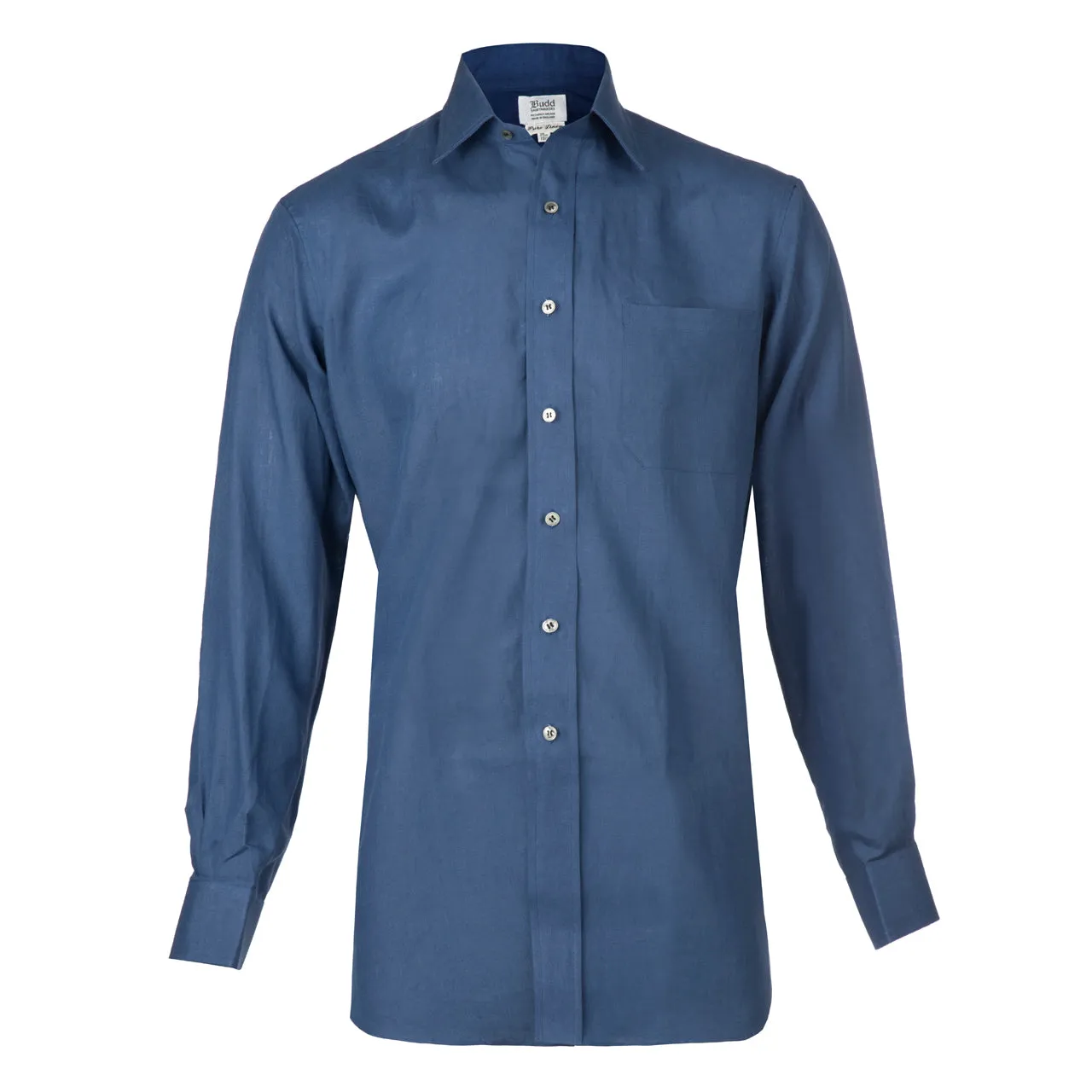 Classic Fit Plain Linen Button Cuff Shirt in Lagan Blue