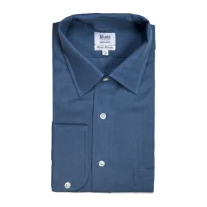 Classic Fit Plain Linen Button Cuff Shirt in Lagan Blue