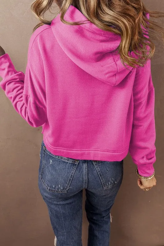Contrast Drawstring Cropped Hoodie