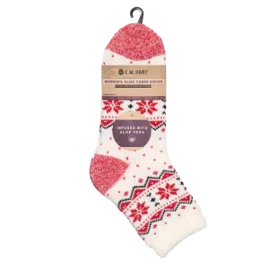 Cozy Cabin Snowflake Sock With Aloe - Red/White