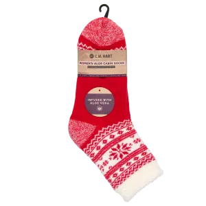 Cozy Cabin Xmas Snowflake Sock With Aloe - Red/White