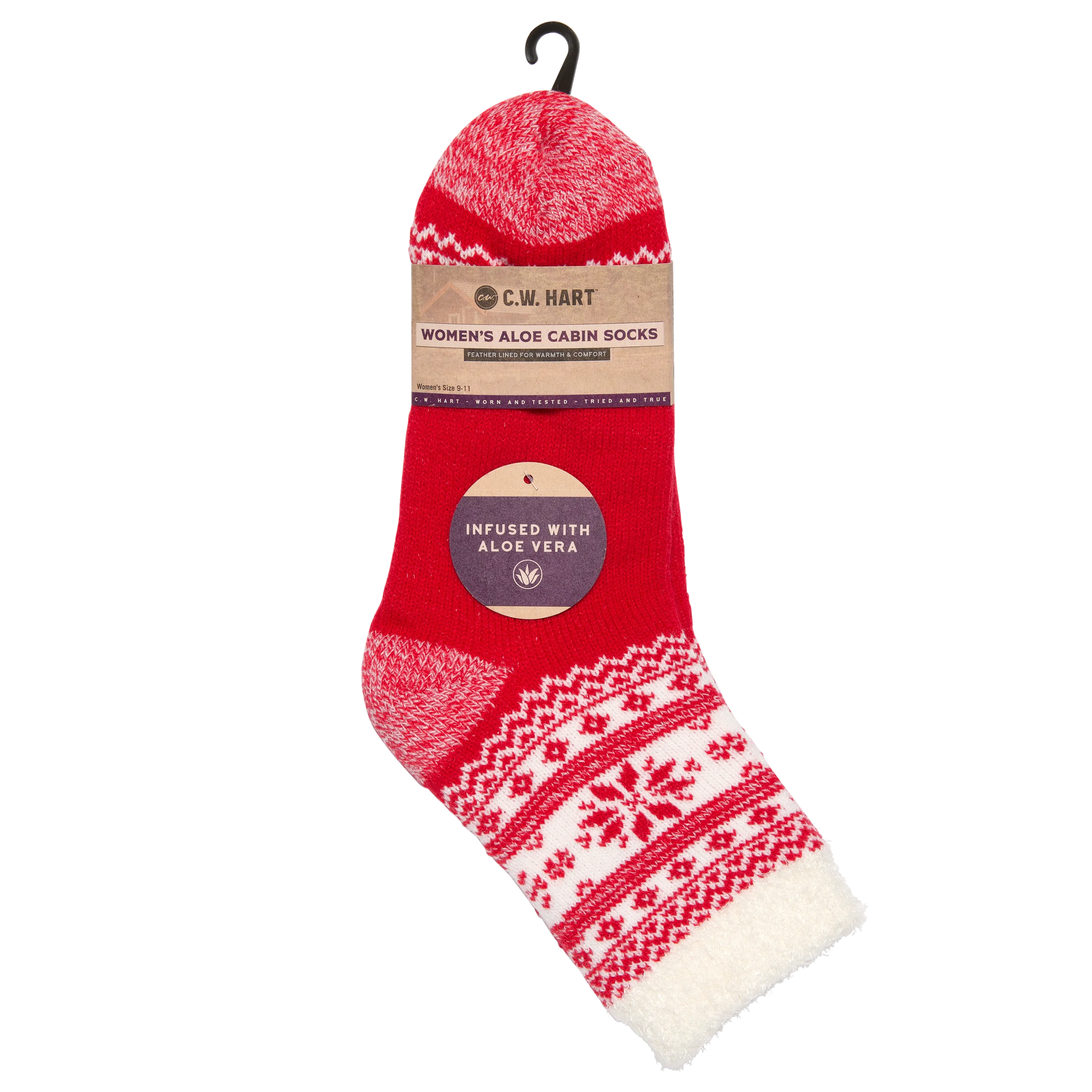 Cozy Cabin Xmas Snowflake Sock With Aloe - Red/White