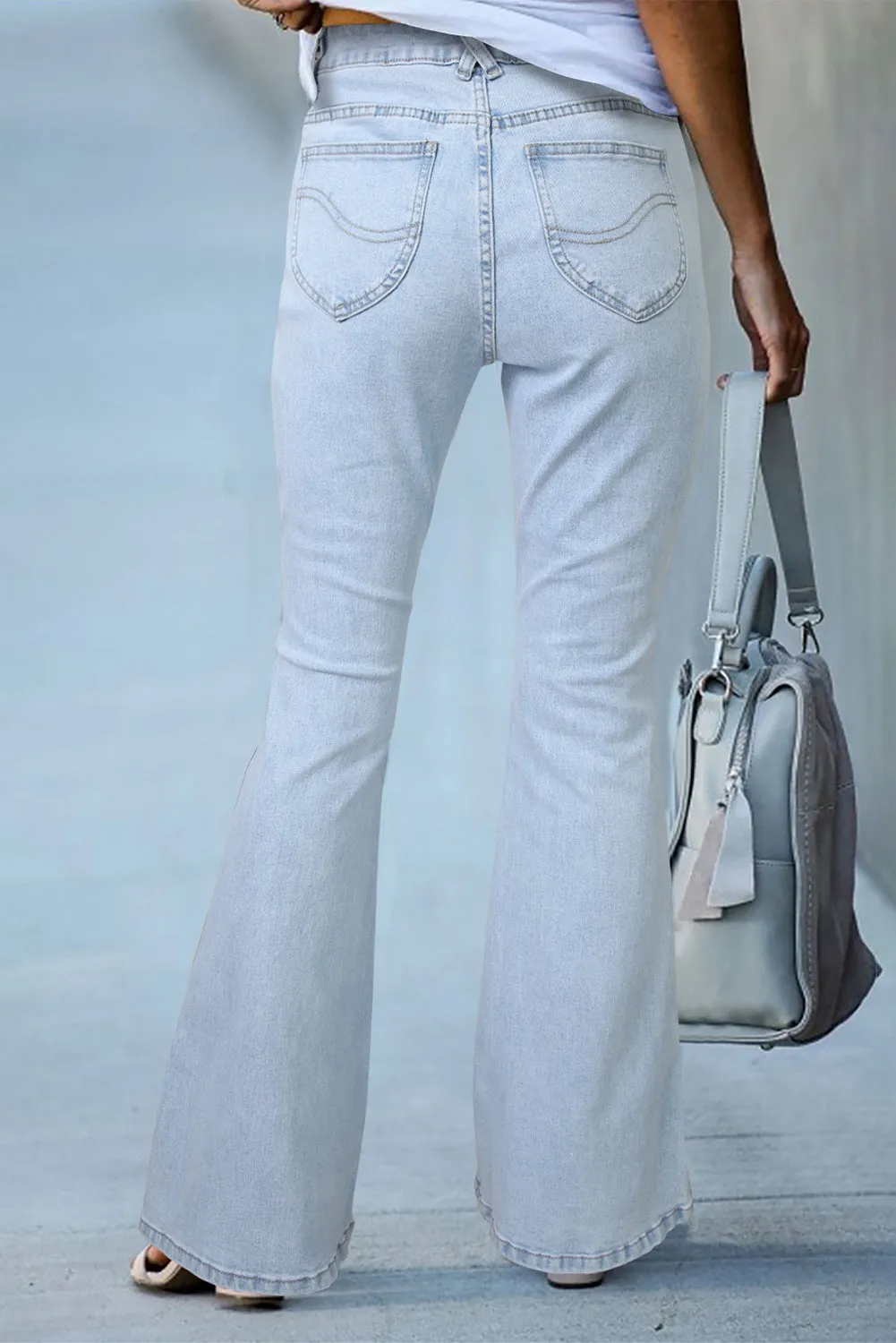 Dark Blue Ripped Slit Legs Flare Jeans