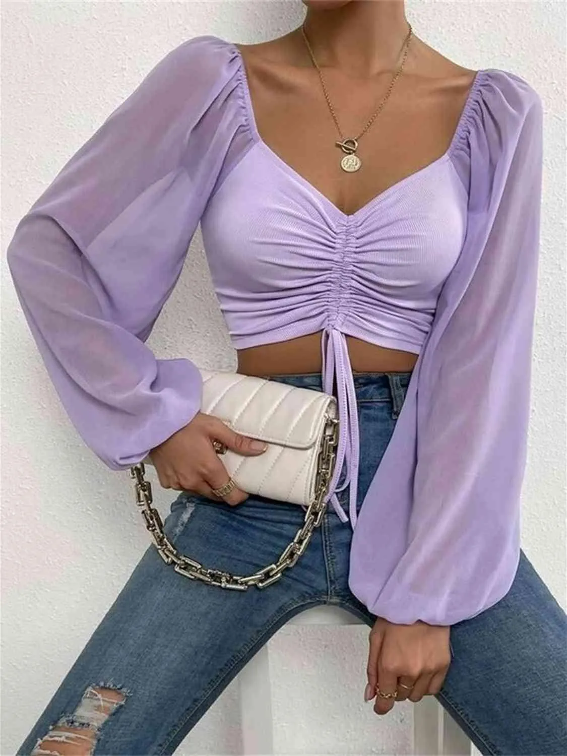 Drawstring Sweetheart Neck Crop Top