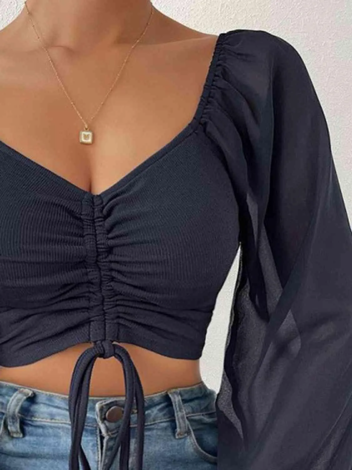 Drawstring Sweetheart Neck Crop Top