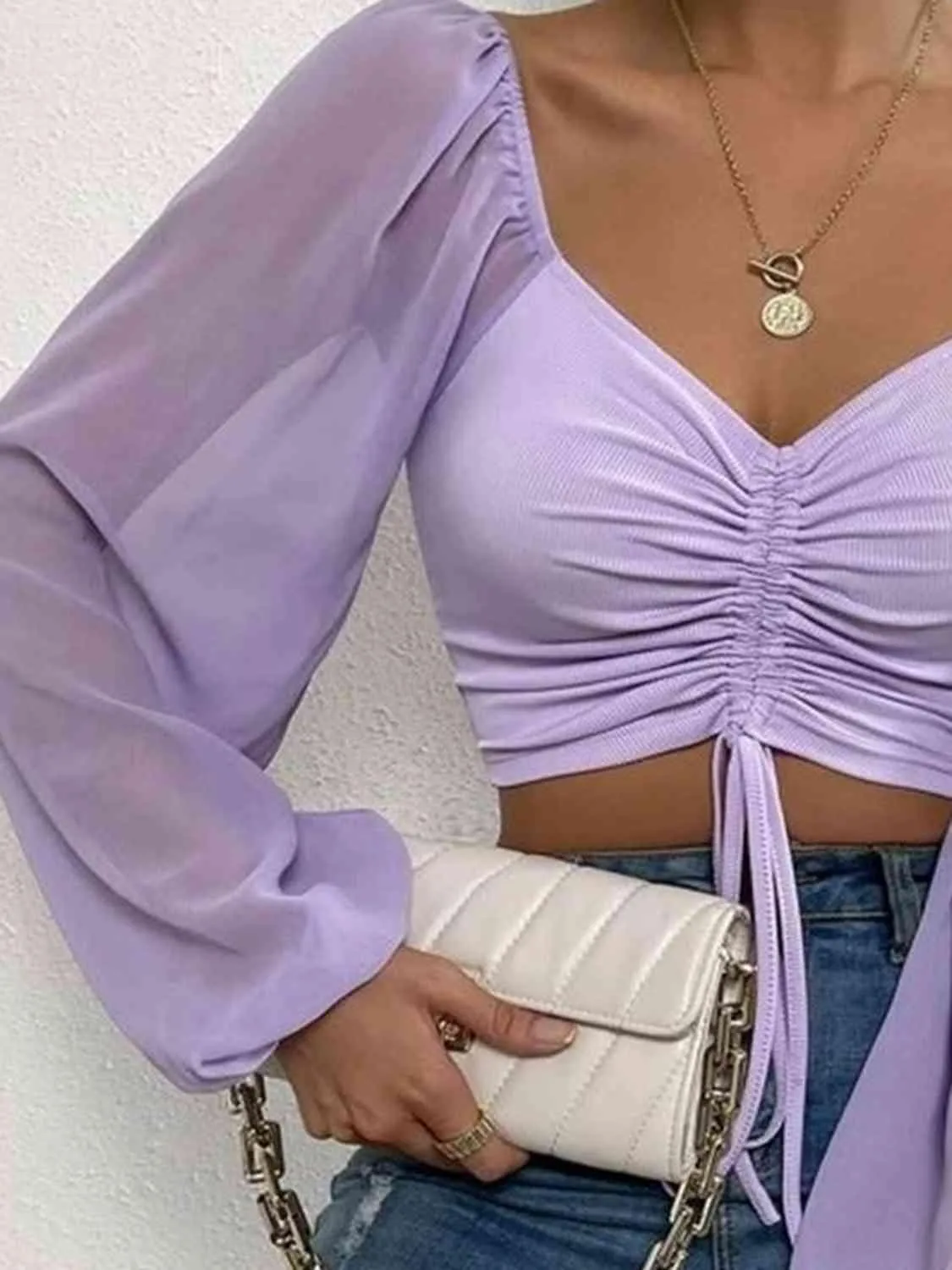 Drawstring Sweetheart Neck Crop Top