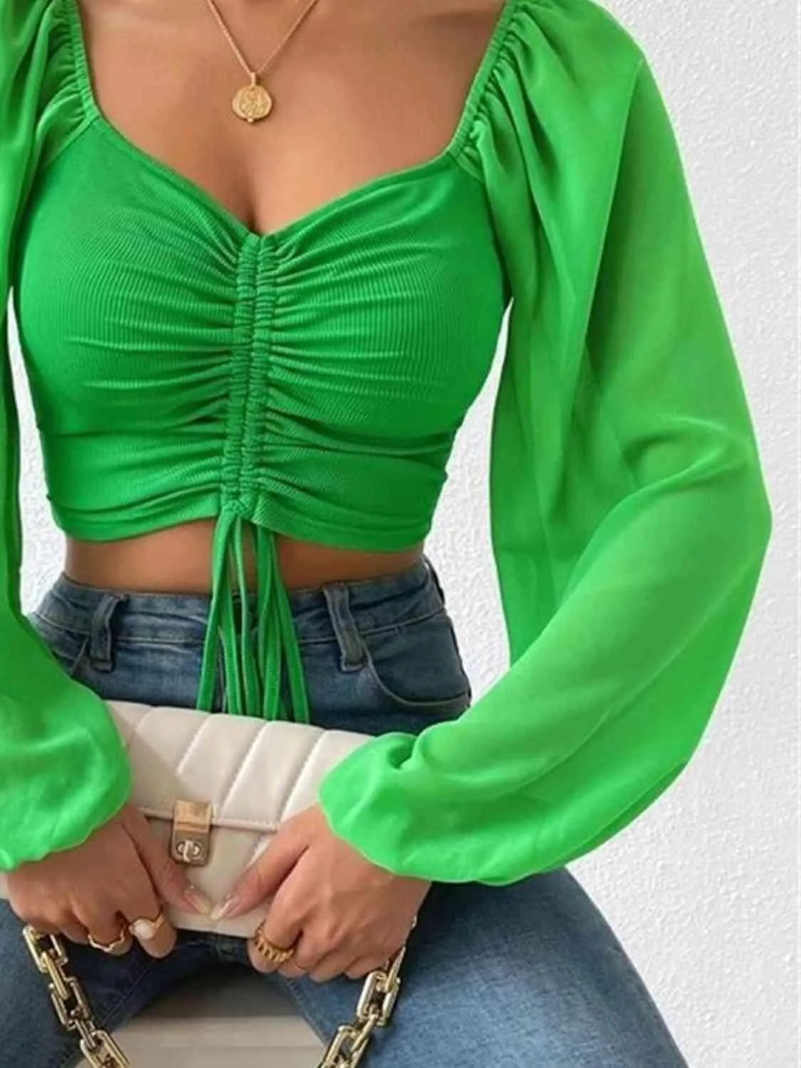 Drawstring Sweetheart Neck Crop Top
