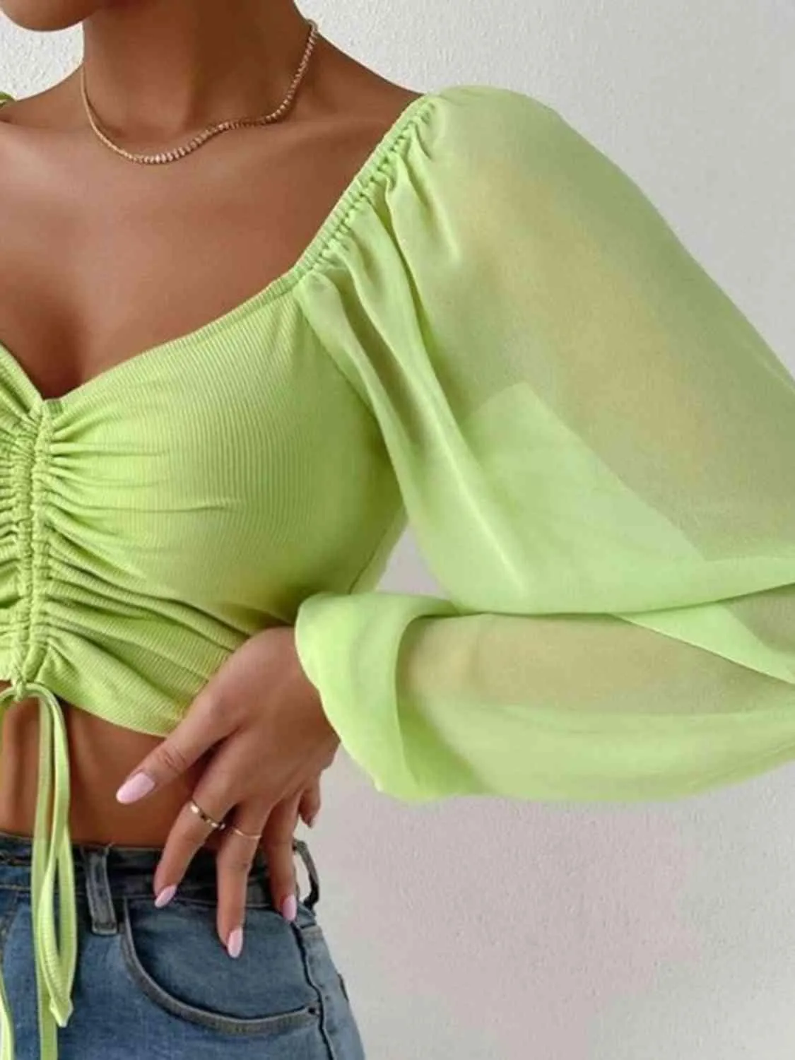 Drawstring Sweetheart Neck Crop Top