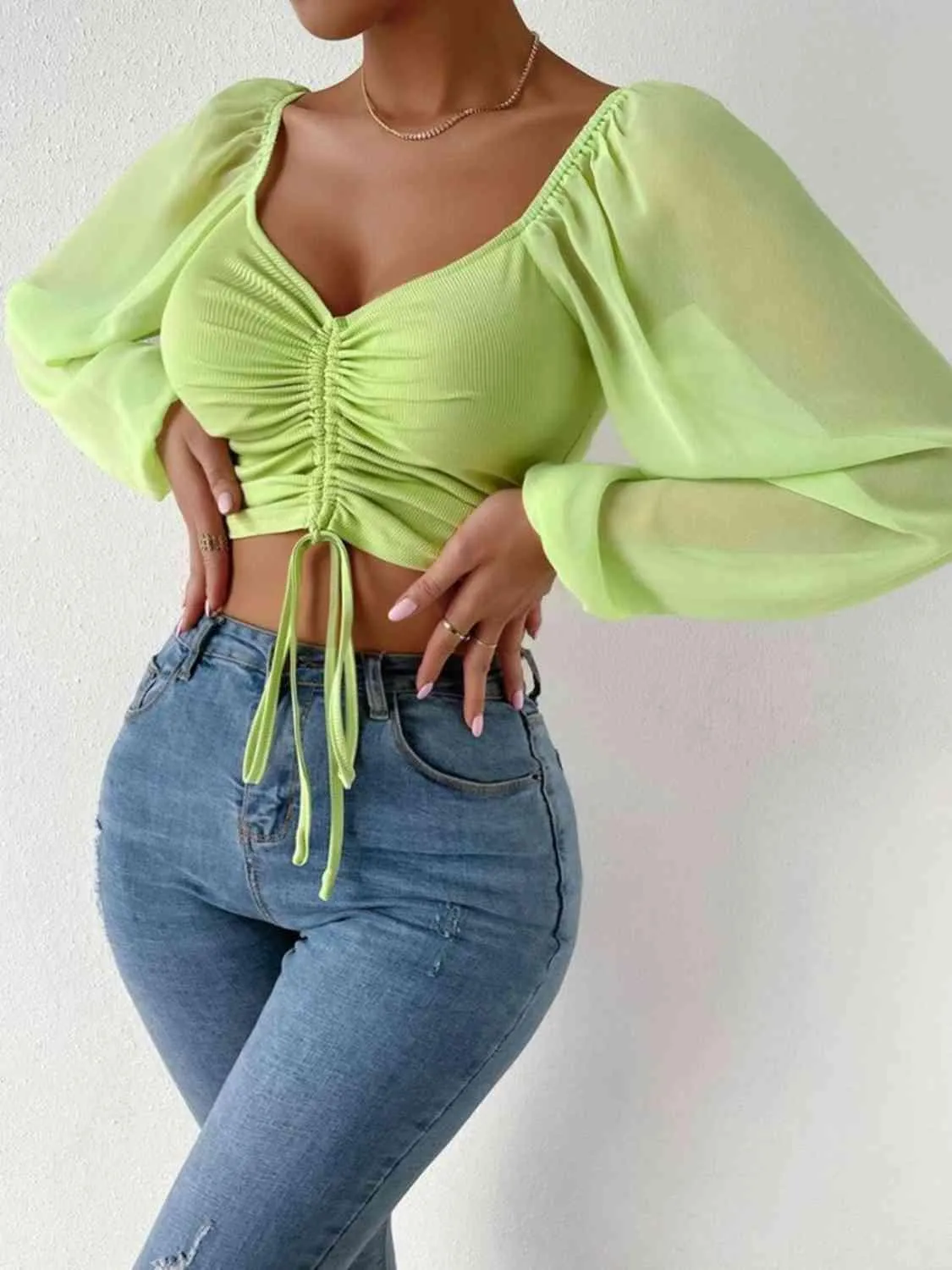 Drawstring Sweetheart Neck Crop Top