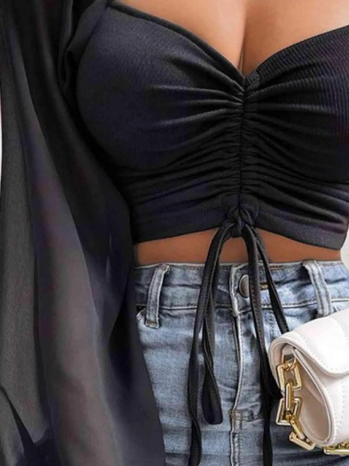 Drawstring Sweetheart Neck Crop Top