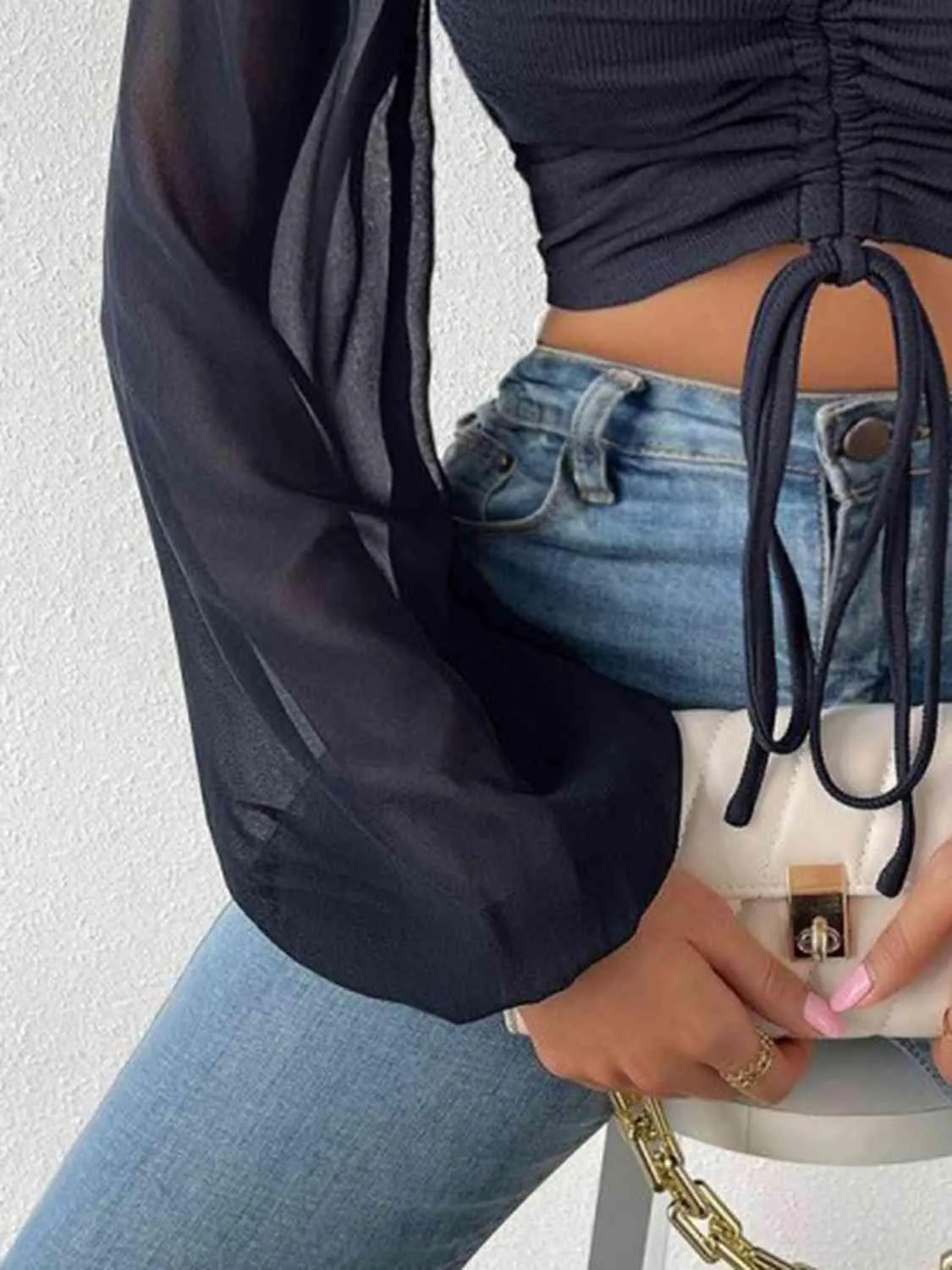 Drawstring Sweetheart Neck Crop Top