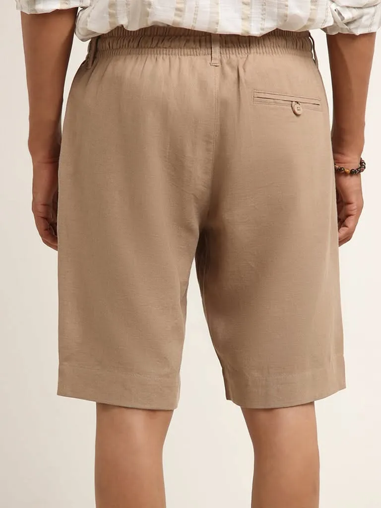 ETA Taupe Mid Rise Cotton Blend Relaxed Fit Shorts