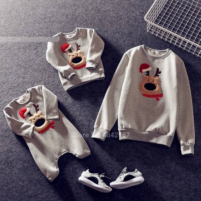 Family Christmas Sweaters Xmas Hoodies Pajamas Warm Santa Claus Sweatshirt