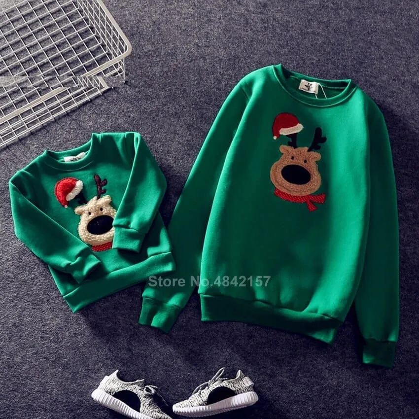Family Christmas Sweaters Xmas Hoodies Pajamas Warm Santa Claus Sweatshirt