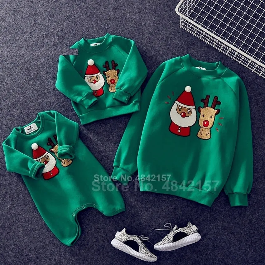 Family Christmas Sweaters Xmas Hoodies Pajamas Warm Santa Claus Sweatshirt
