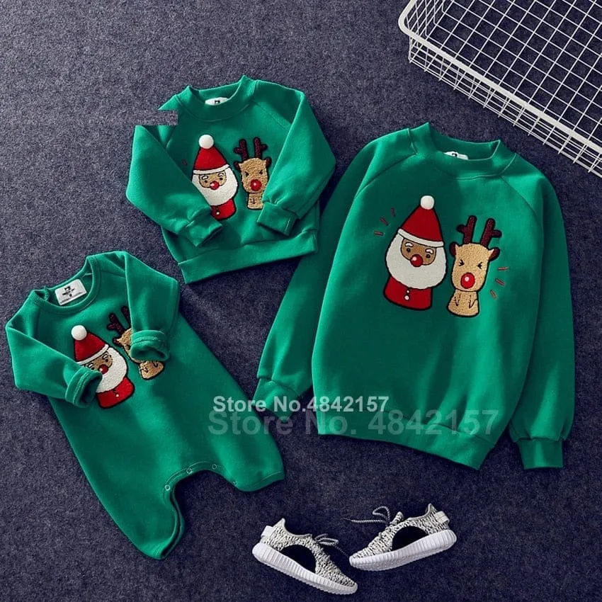 Family Christmas Sweaters Xmas Hoodies Pajamas Warm Santa Claus Sweatshirt