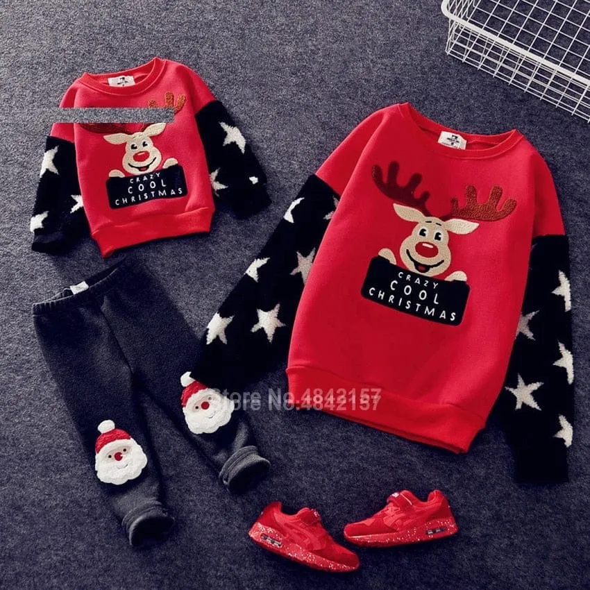 Family Christmas Sweaters Xmas Hoodies Pajamas Warm Santa Claus Sweatshirt