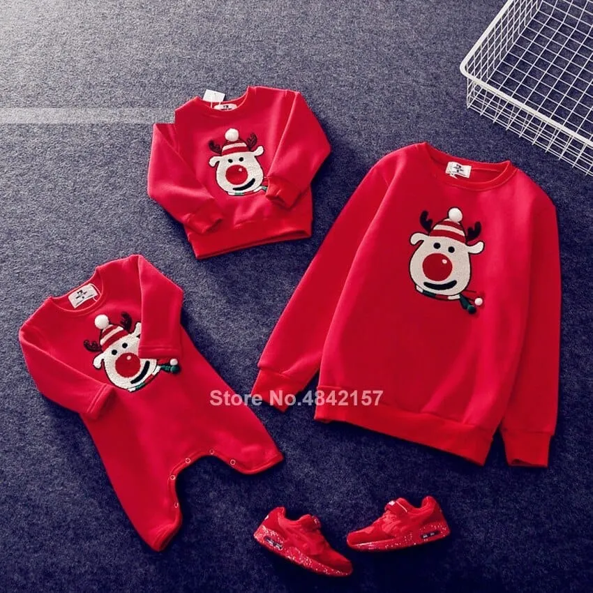 Family Christmas Sweaters Xmas Hoodies Pajamas Warm Santa Claus Sweatshirt