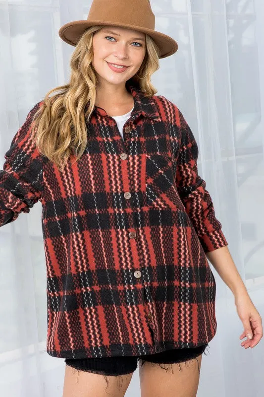 Fuzzy Red Plaid Button Down Jacket
