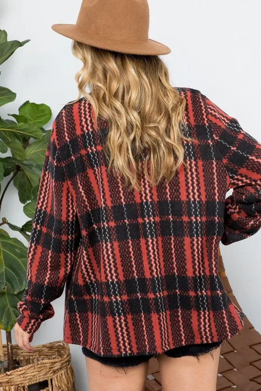 Fuzzy Red Plaid Button Down Jacket