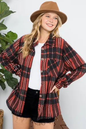 Fuzzy Red Plaid Button Down Jacket