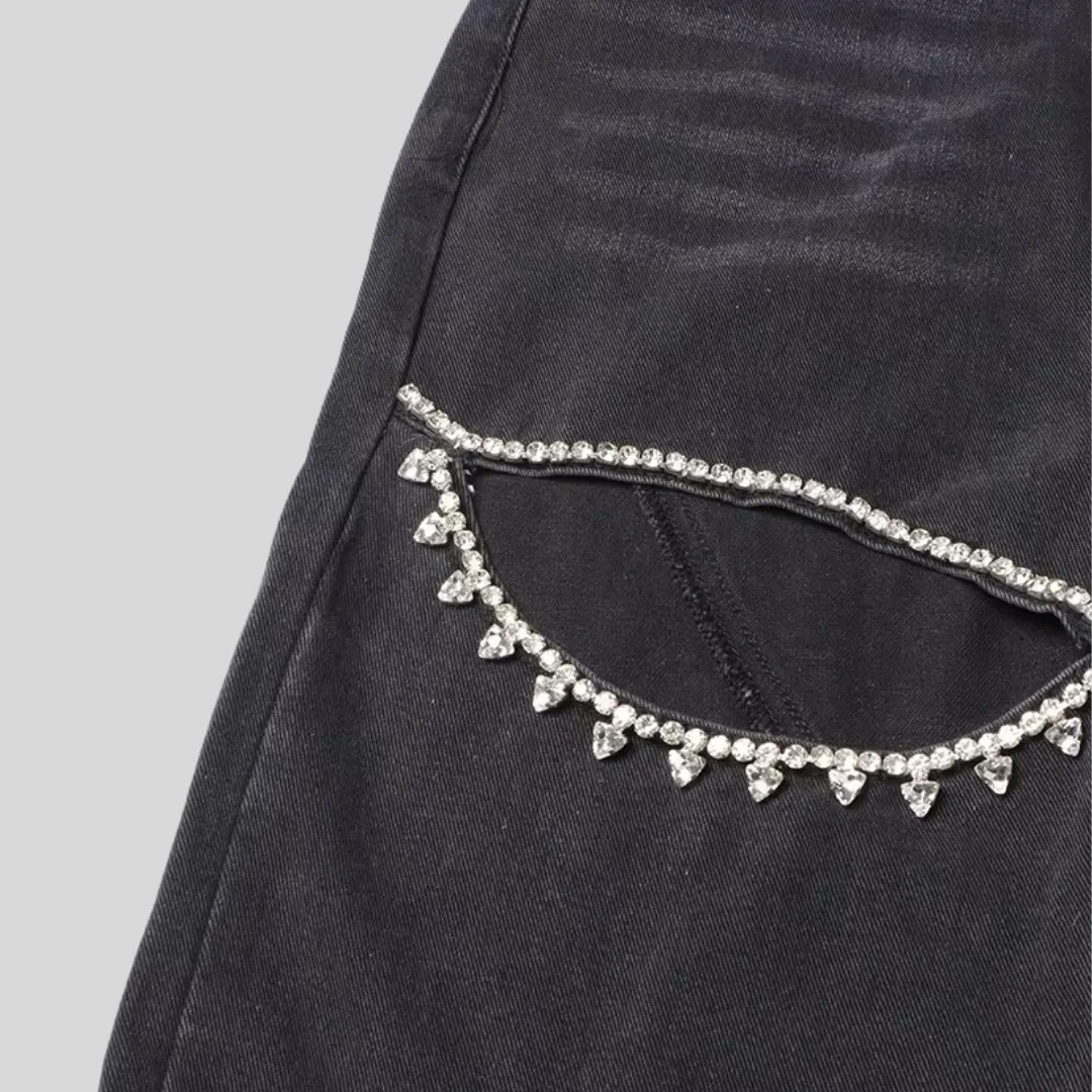 High-Rise Jeans with Thigh Slits - Black