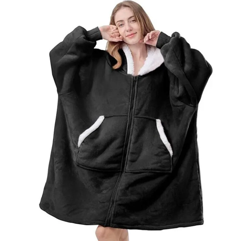Hoodies Blankets Zipper Suede Coat Leisure Warm Overcoat