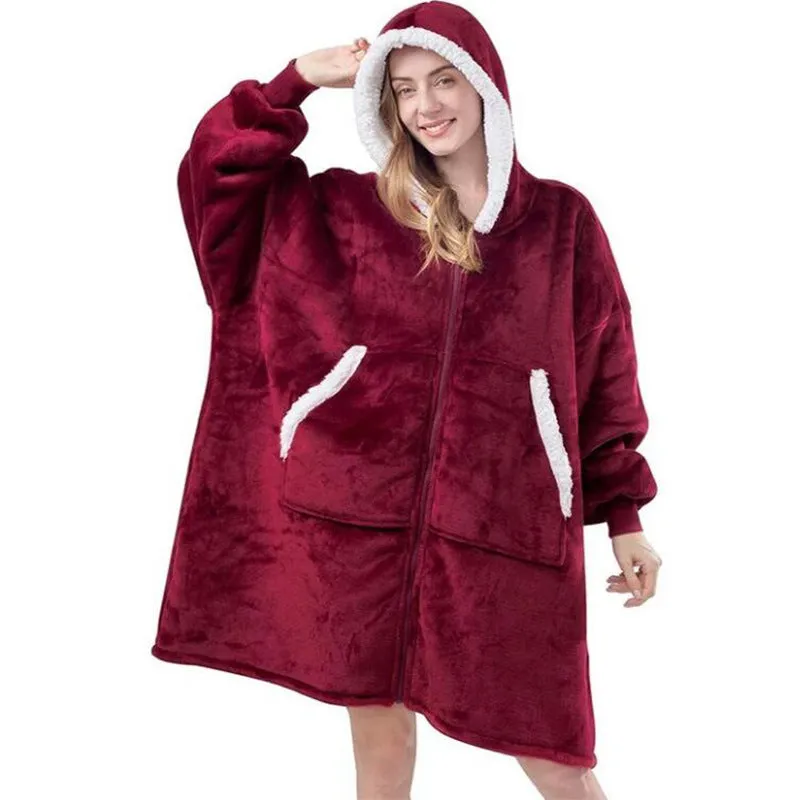 Hoodies Blankets Zipper Suede Coat Leisure Warm Overcoat